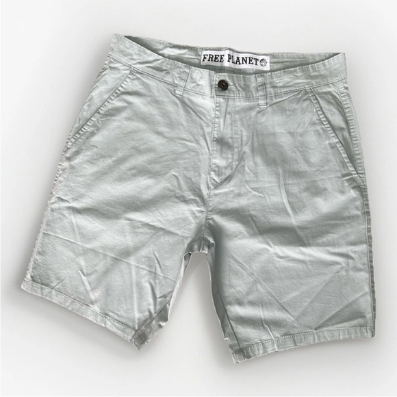 Free Planet Men's Flat Front Stretch Chino Shorts Light Green 32W, 9" Inseam - Picture 3 of 10